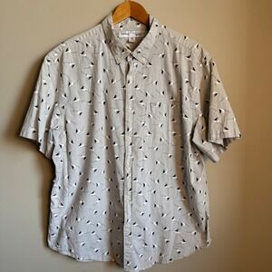 Old Navy XXL Slim Fit Built-In Flex Heather Grey Shark Fin Print Shirt‎ Preppy